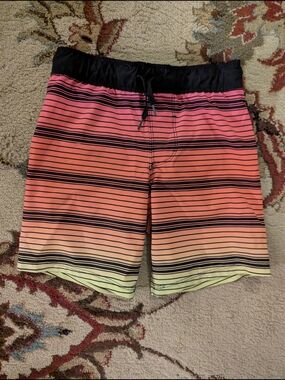 Hurley Black and Coral Striped Swim Shorts Boys Size 4 Board Shorts